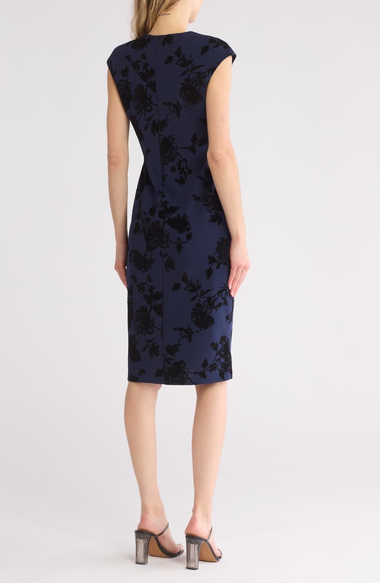 Connected Apparel Floral Flocked Scuba Knit Sheath Dress, Alternate, color, Midnight