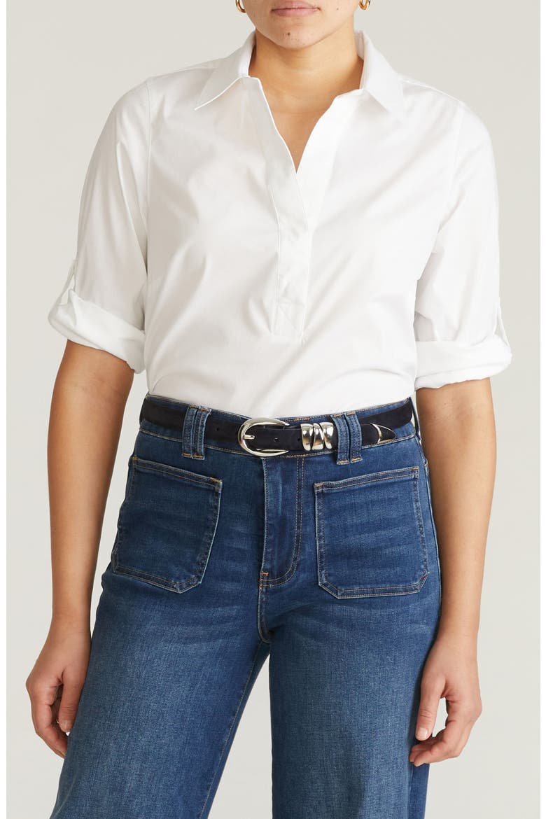 Button-Back Popover Shirt, Main, color, WHITE