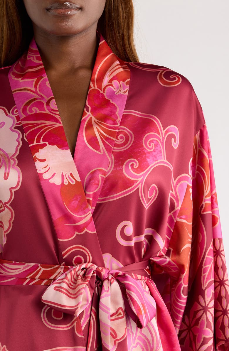 Natori Deco Satin Robe, Alternate, color, Red