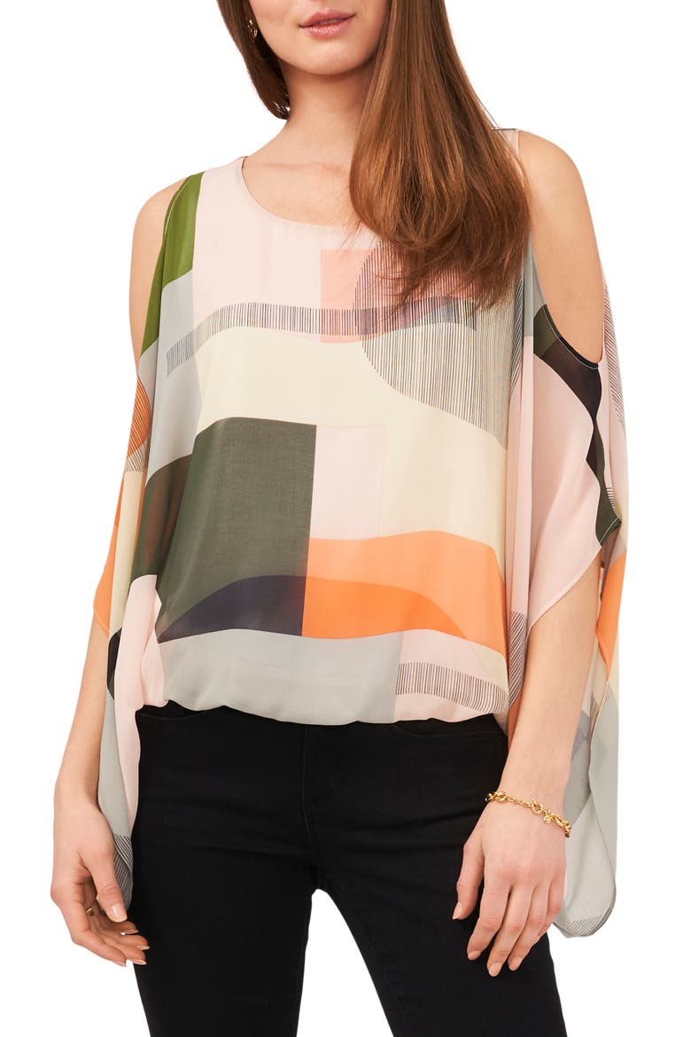 Abstract Print Batwing Sleeve Chiffon Blouse, Main, color, NEW IVORY