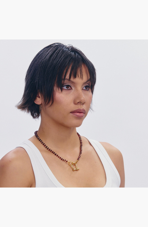 Shop Spicy Dan Ruby Red Garnet Gold Plated Necklace In Brown