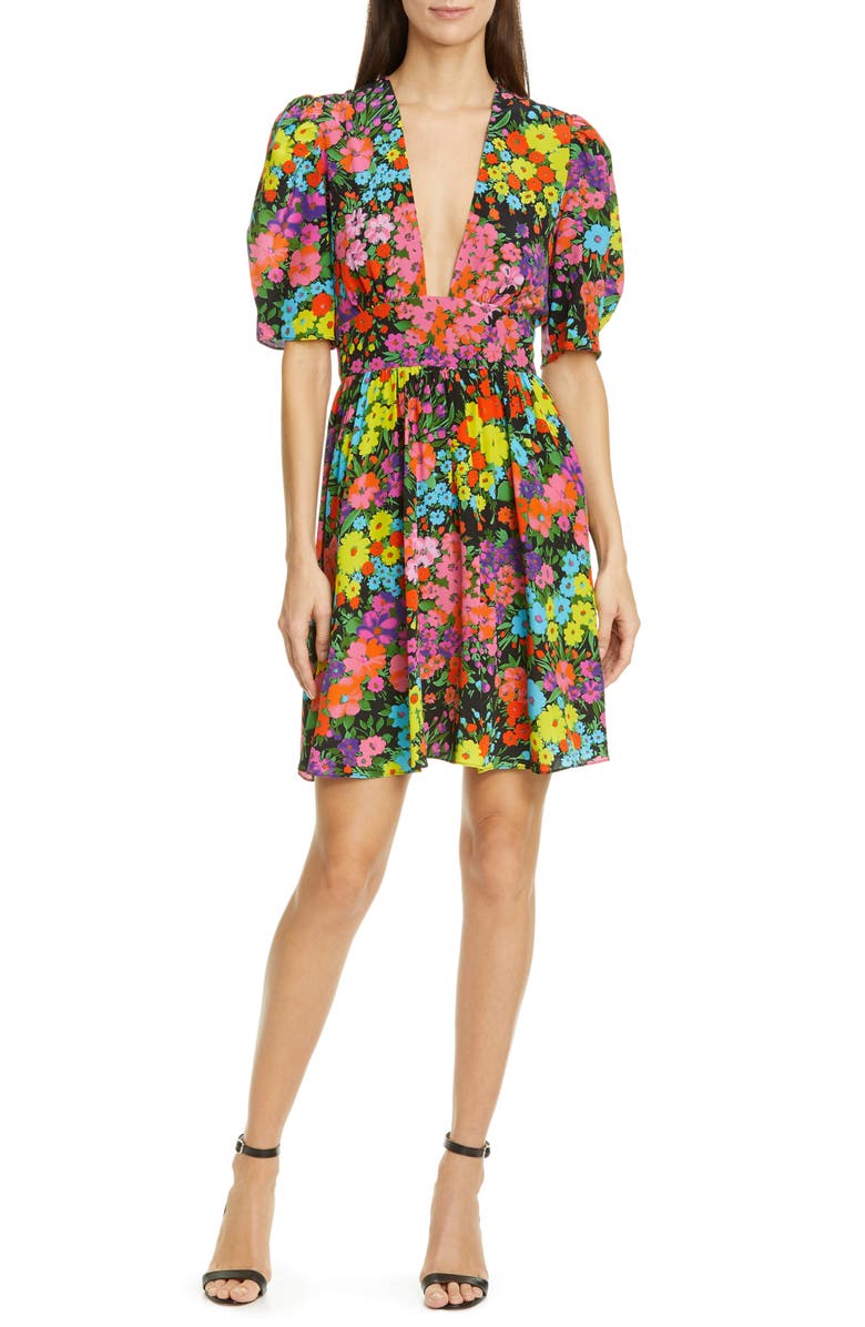 Les Rêveries Gigi Floral Print Silk Minidress, Main, color, 