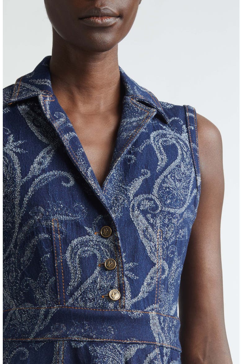 Paisley Stretch Denim Midi Dress, Alternate, color, DARK BLUE