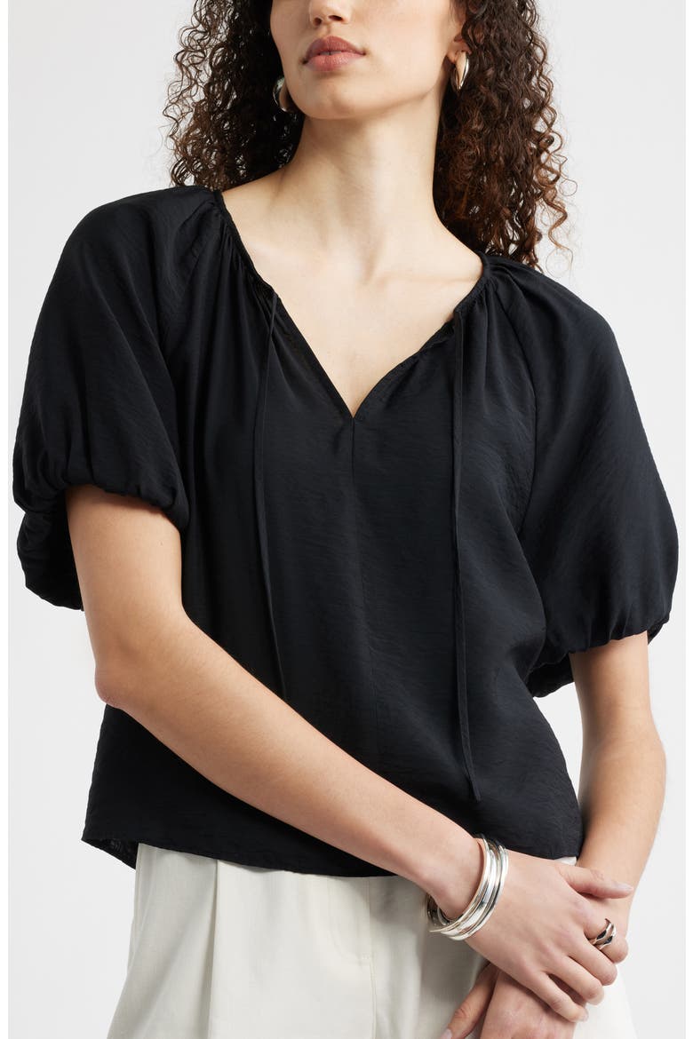 Puff Sleeve V-Neck Shirt, Alternate, color, BLACK