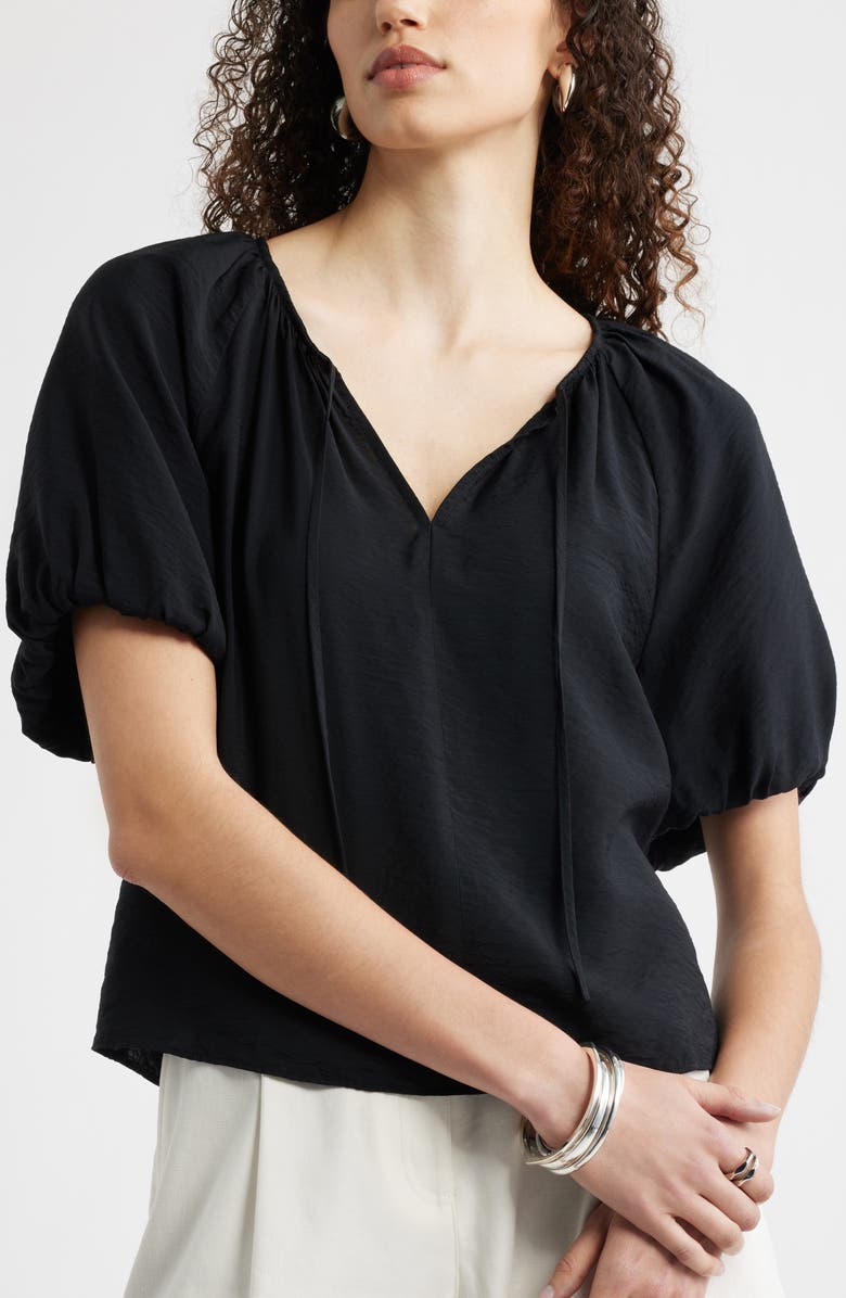 Nordstrom Puff Sleeve V-Neck Shirt, Alternate, color, Black