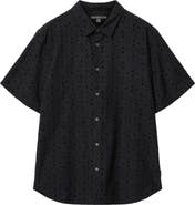 John Varvatos Sean Eyelet Cotton Short Sleeve Button-Up Shirt