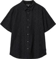 John Varvatos Sean Eyelet Cotton Short Sleeve Button-Up Shirt
