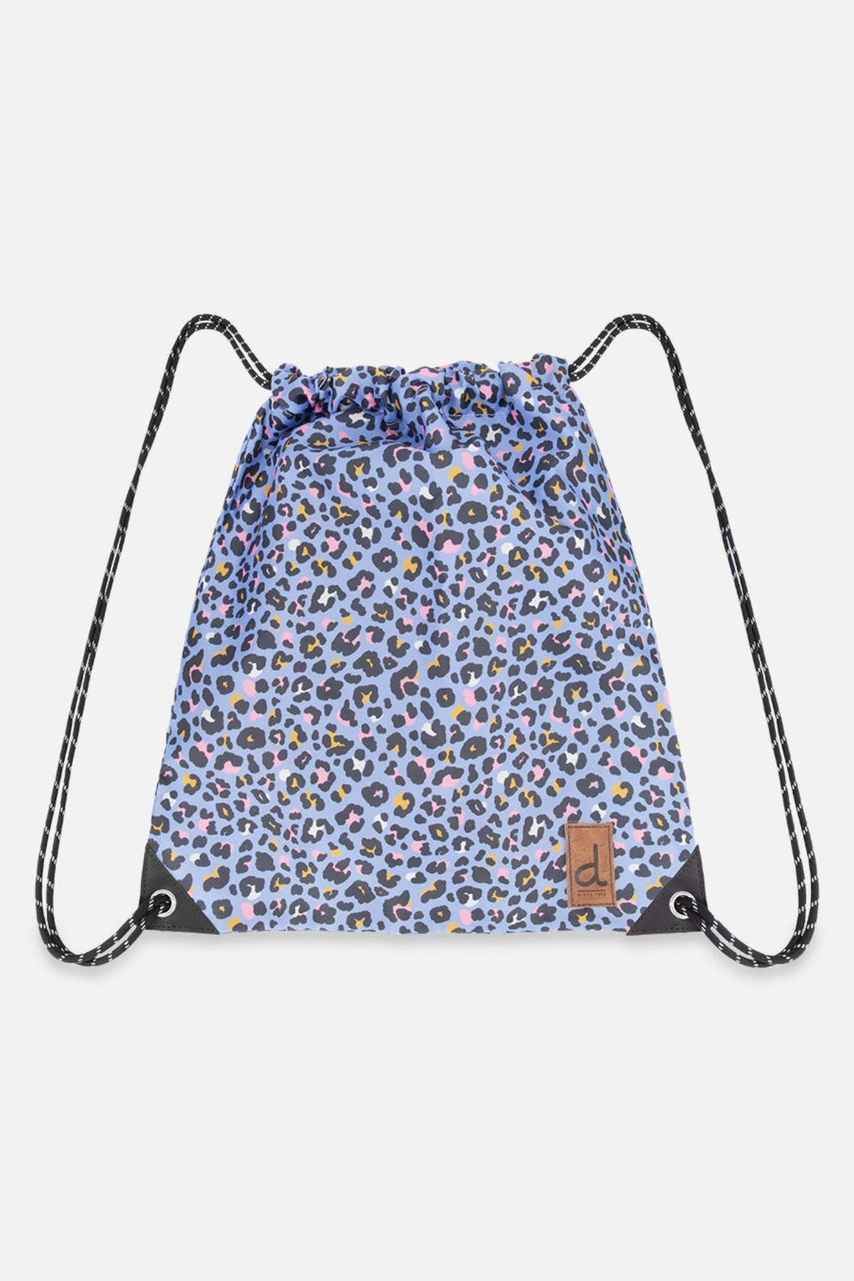 Deux par Deux Leopard Practical Lightweight Spacious Drawstring Bag, Main, color, Blue Leopard Print