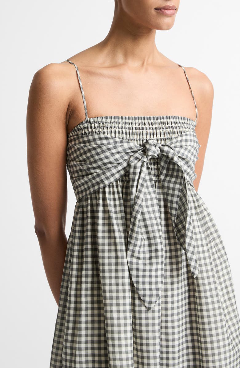 Vince Gingham Smocked Bodice Midi Sundress, Alternate, color, Off White/ Smoke