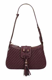 Tassel Tab Woven Faux Leather Shoulder Bag