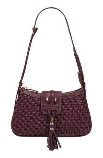 Tassel Tab Woven Faux Leather Shoulder Bag