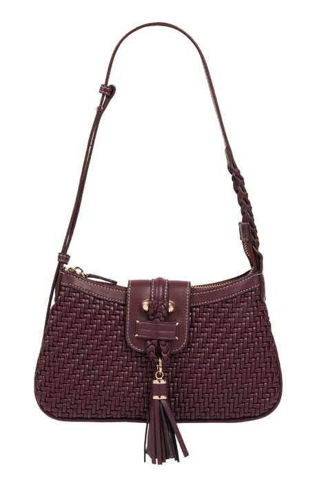 Tassel Tab Woven Faux Leather Shoulder Bag