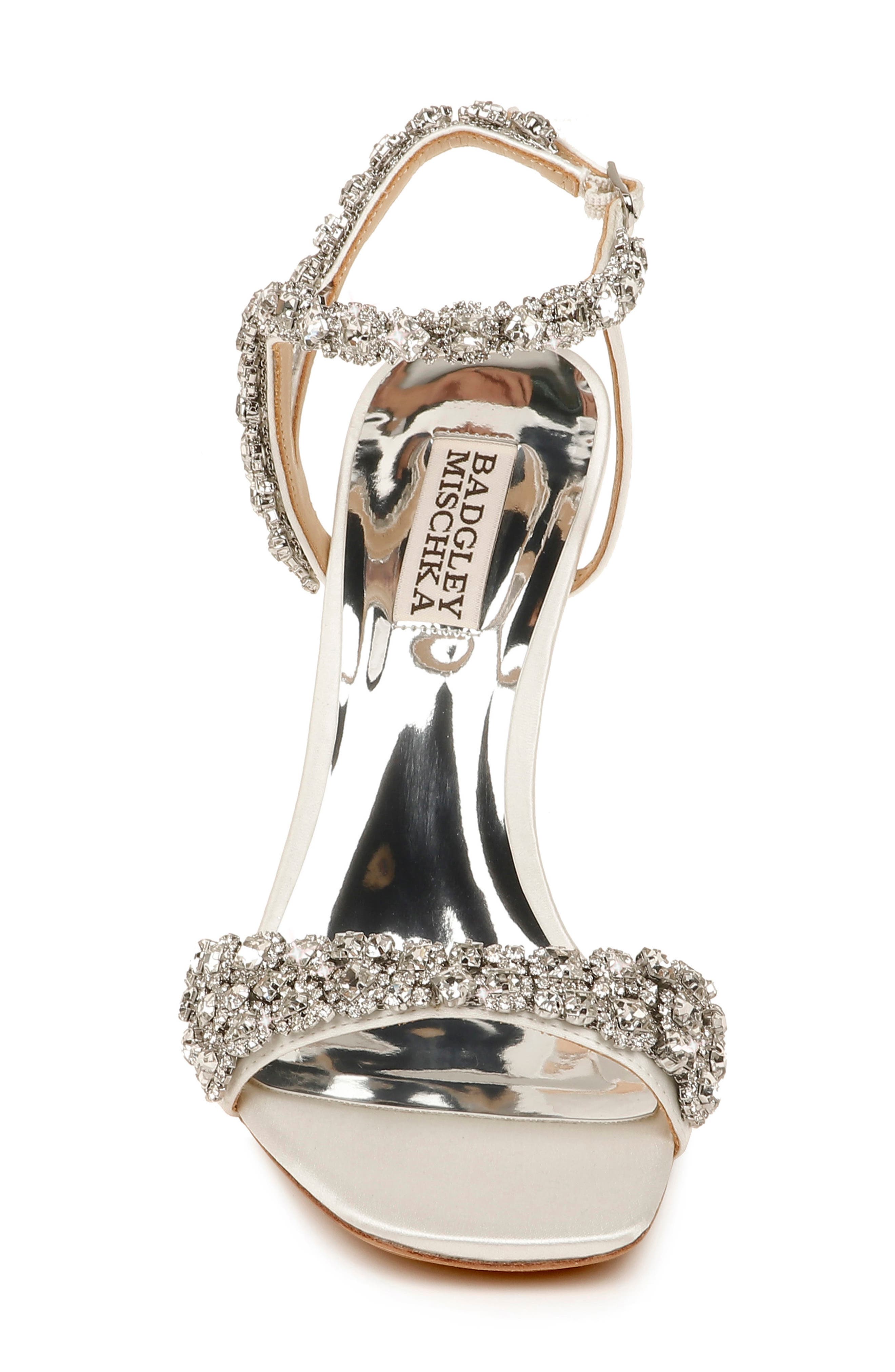 Badgley Mischka Collection Galia Embellished Sandal, Alternate, color, Soft White Satin