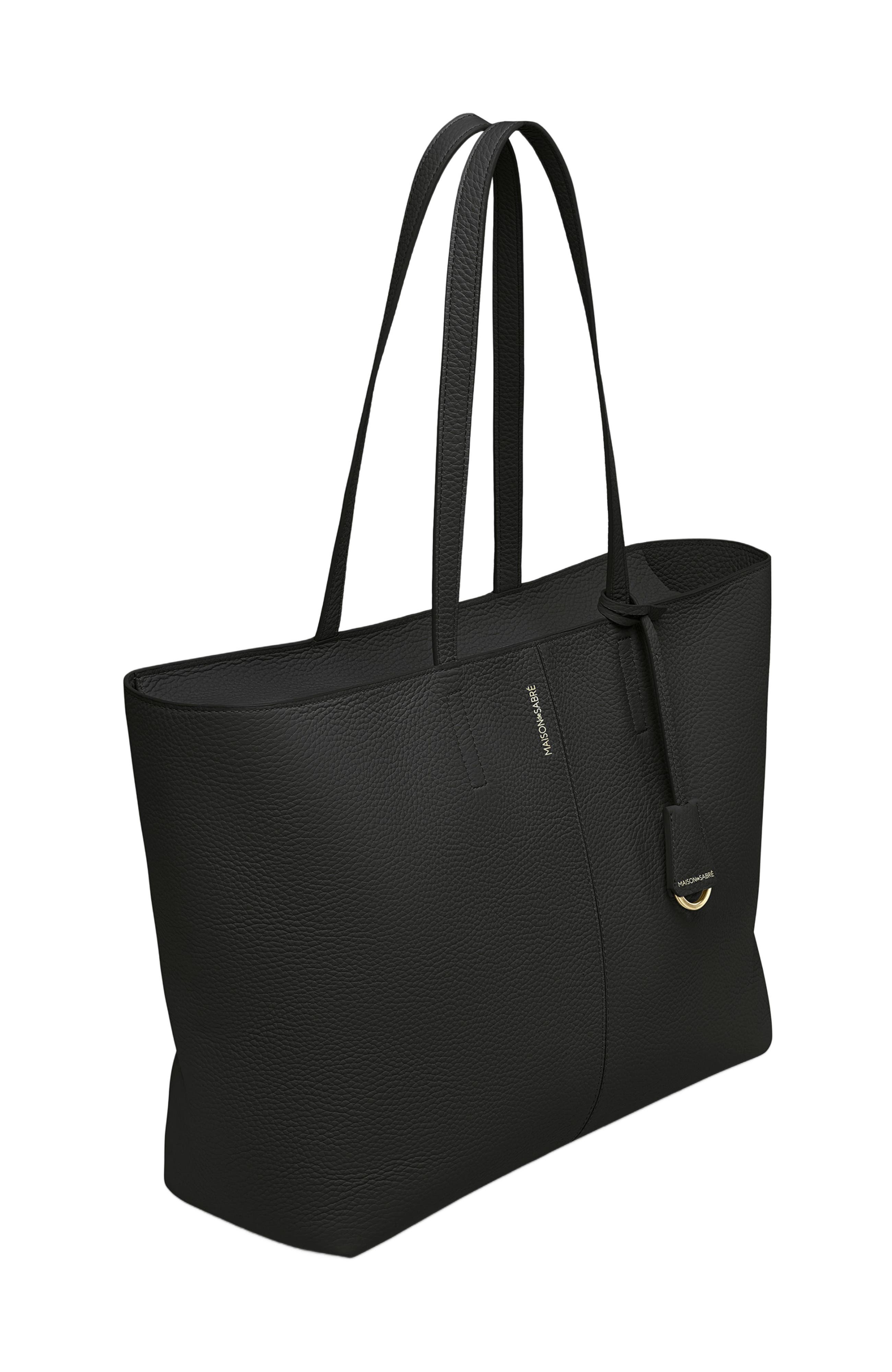 MAISON de SABRÉ Large Leather Zipped Soft Tote, Alternate, color, Black Caviar