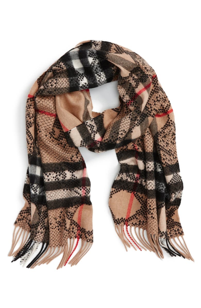 Burberry Check & Python Print Scarf, Main, color, 