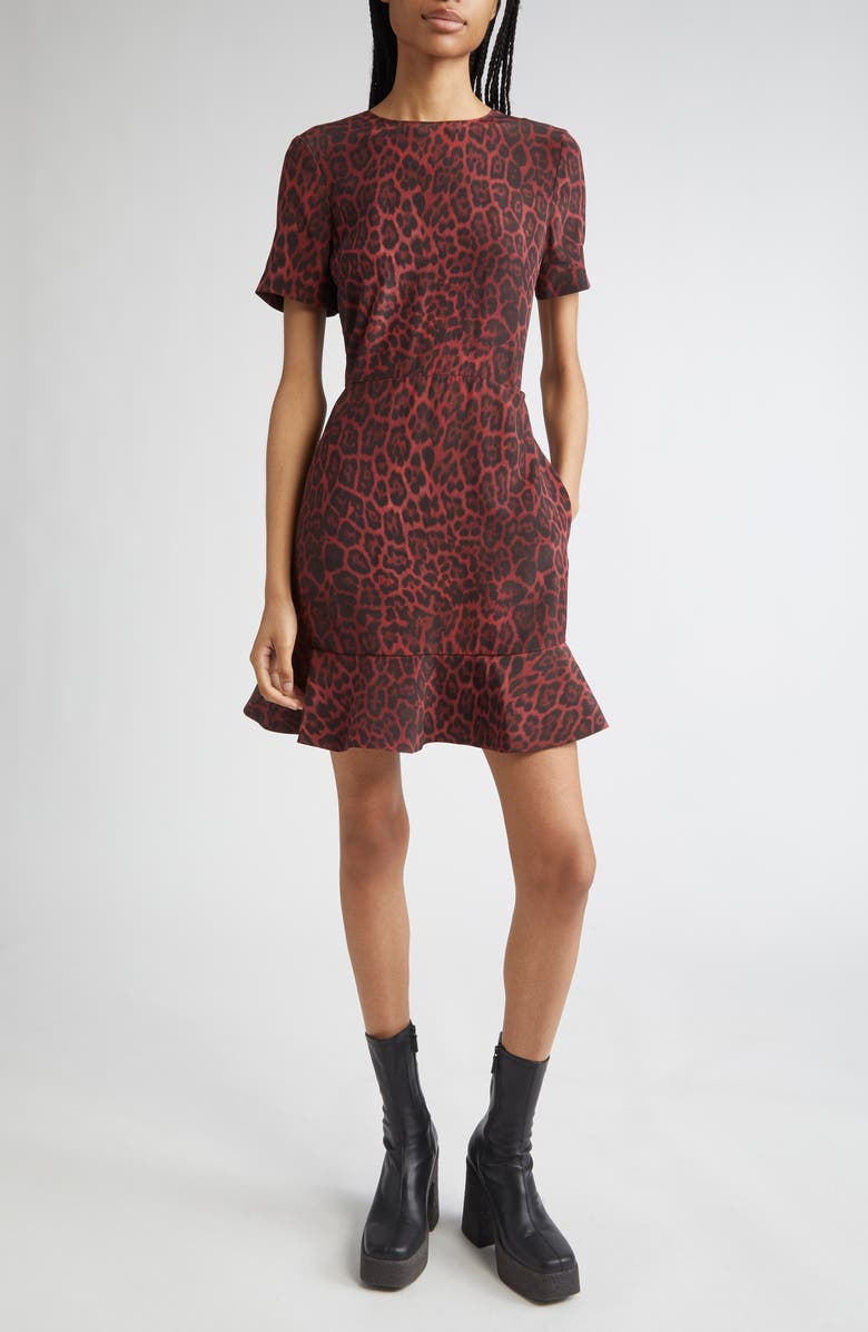 Stella McCartney Iconic Leopard Print Silk Minidress, Main, color, 6062 - Berry
