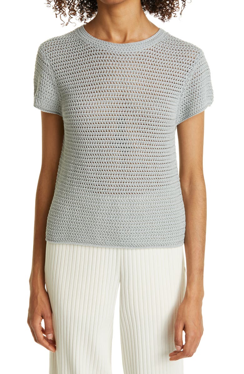 Vince Crochet Short Sleeve Cotton Sweater, Main, color, 