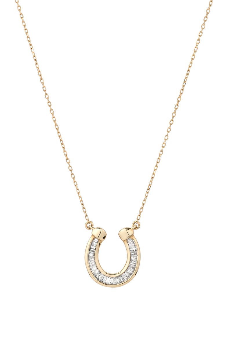 Baguette Diamond Horseshoe Pendant Necklace, Main, color, YELLOW GOLD