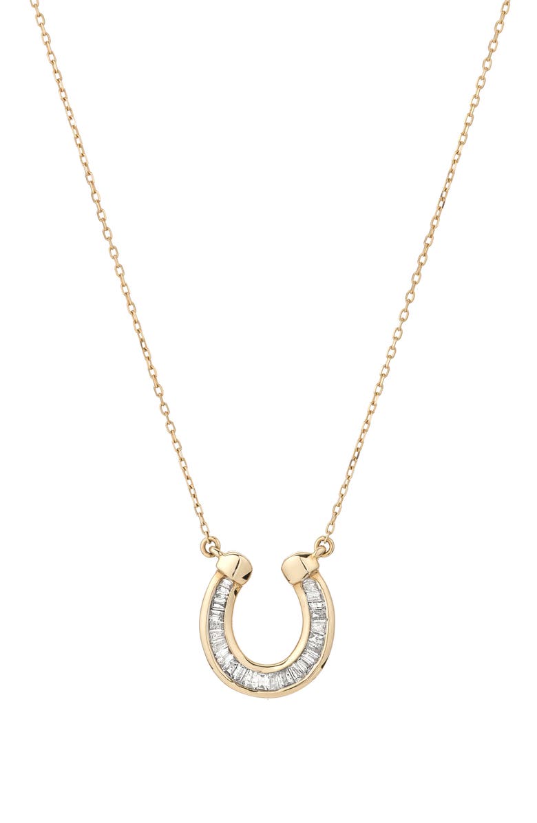 Adina Reyter Baguette Diamond Horseshoe Pendant Necklace, Main, color, Yellow Gold