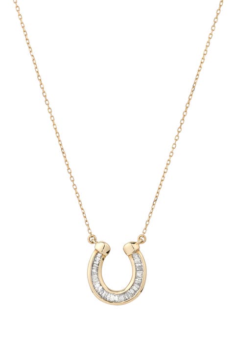 Baguette Diamond Horseshoe Pendant Necklace