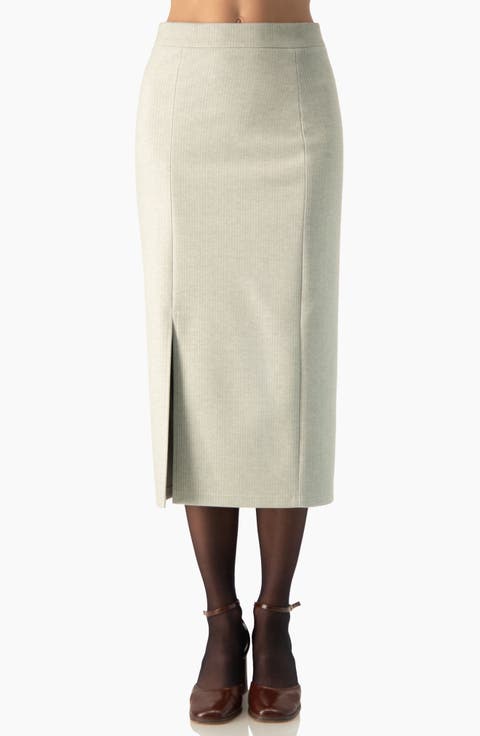 Pencil Midi Skirt With Front Slit