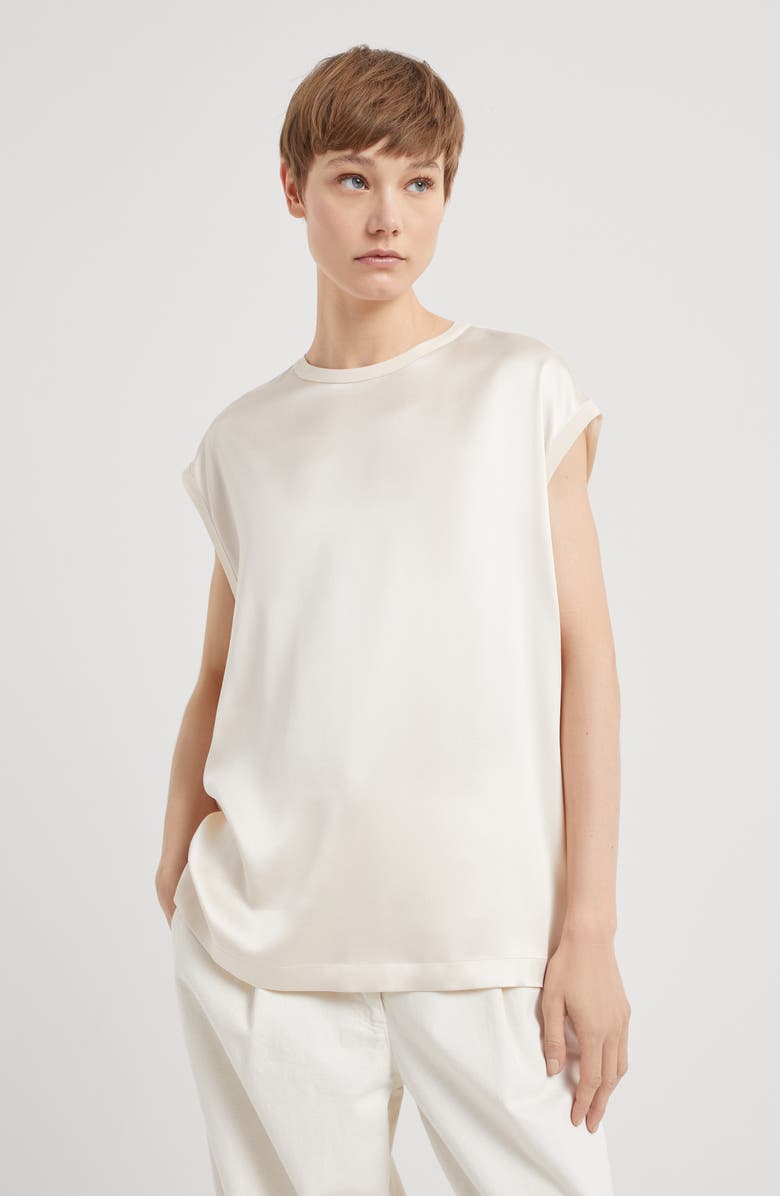 Brunello Cucinelli Satin T-shirt, Alternate, color, 