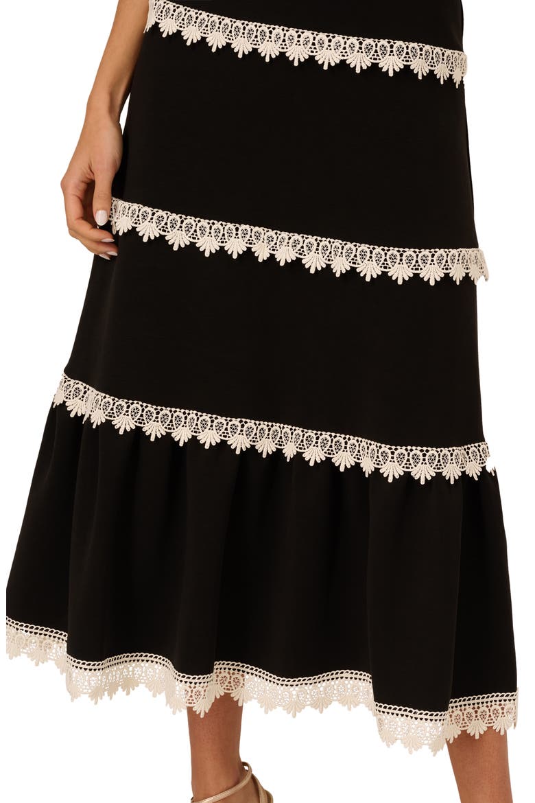 Lace Trim Midi Sundress, Alternate, color, BLACK/ ECRU