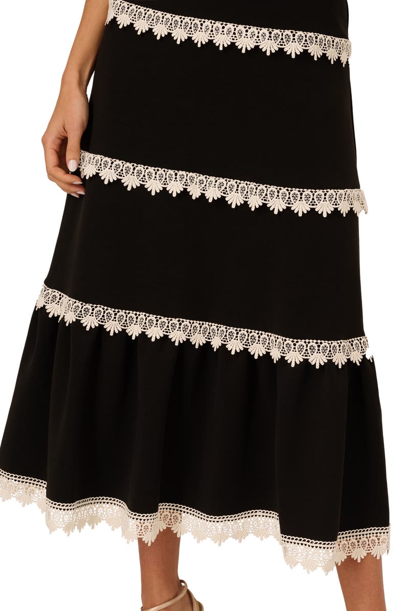 Adrianna Papell Lace Trim Midi Sundress, Alternate, color, Black/ Ecru