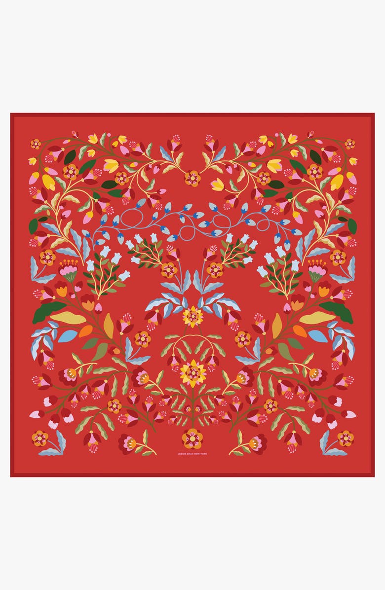 Jessie Zhao New York Festival Flora Double Sided Silk Scarf, Main, color, Red
