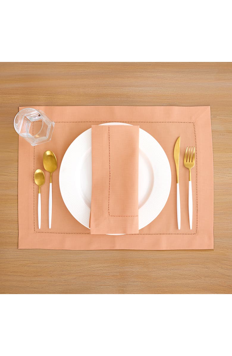 Solino Home Linen Dinner Napkins - Cotton Linen Hemstitch, 20" x 20", Alternate, color, Peach Bloom