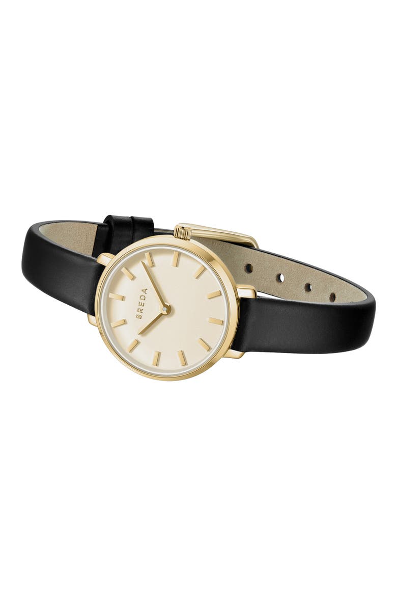 Beverly Leather Strap Watch, 25mm, Alternate, color, GOLD