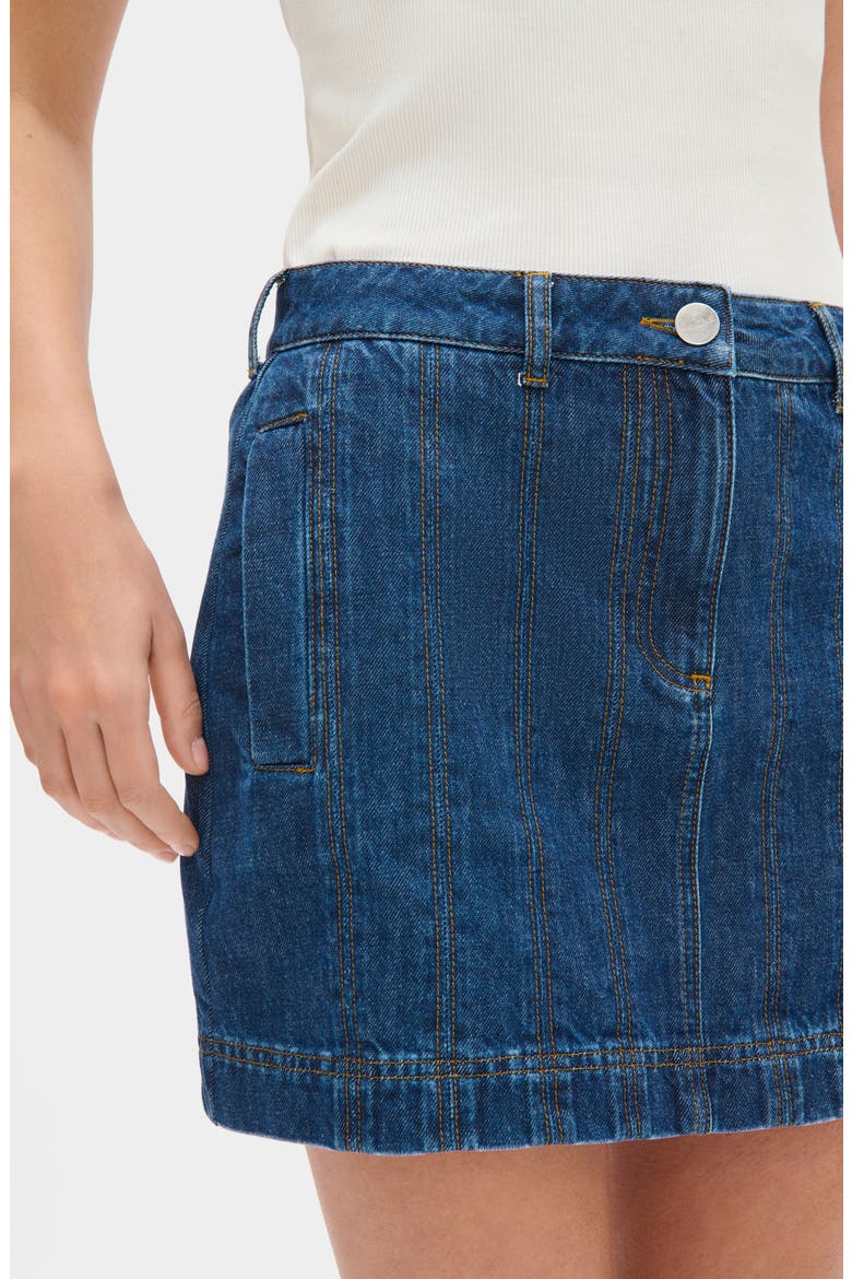 Garnet Topstitch Detail Denim Miniskirt, Alternate, color, OCEAN BLUE