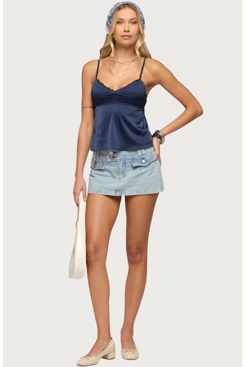 Blanca Lace Trim Satin Camisole, Alternate, color, NAVY