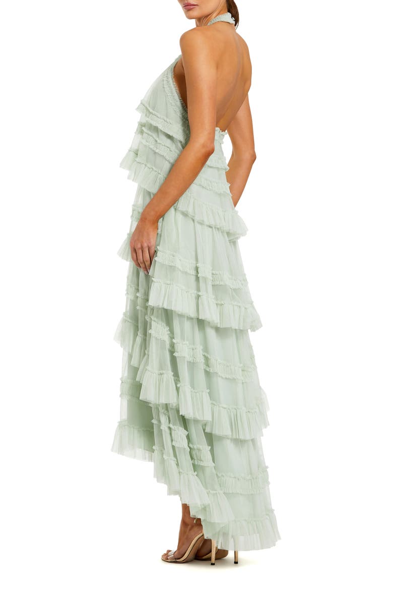 Dot Mesh Ruffle Halter Neck Ankle Dress, Alternate, color, Seamist