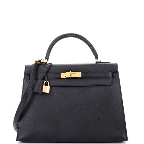 Kelly Handbag Black Epsom with Gold Hardware 32