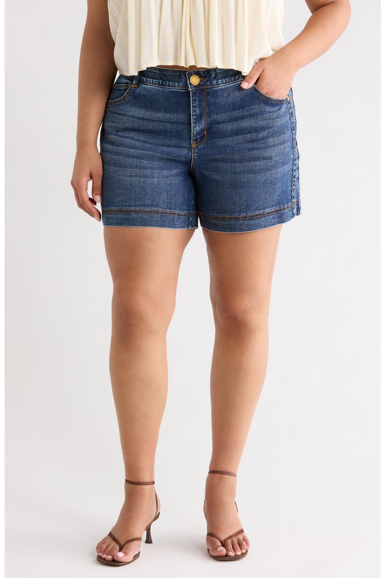 Gracie High Waist Cotton Blend Denim Shorts, Main, color, MID BLUE