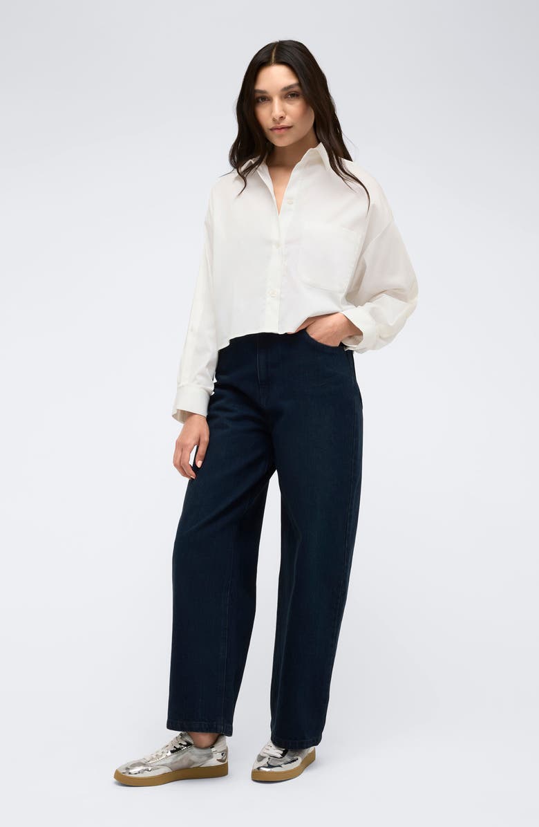 Kenneth Cole Crop Stretch Cotton Blend Button-Up Shirt, Alternate, color, Pure White