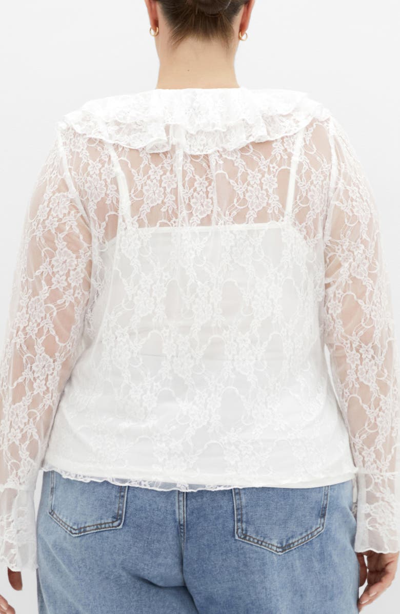 City Chic Lacie Ruffle Long Sleeve Lace Top, Alternate, color, Ivory Lace