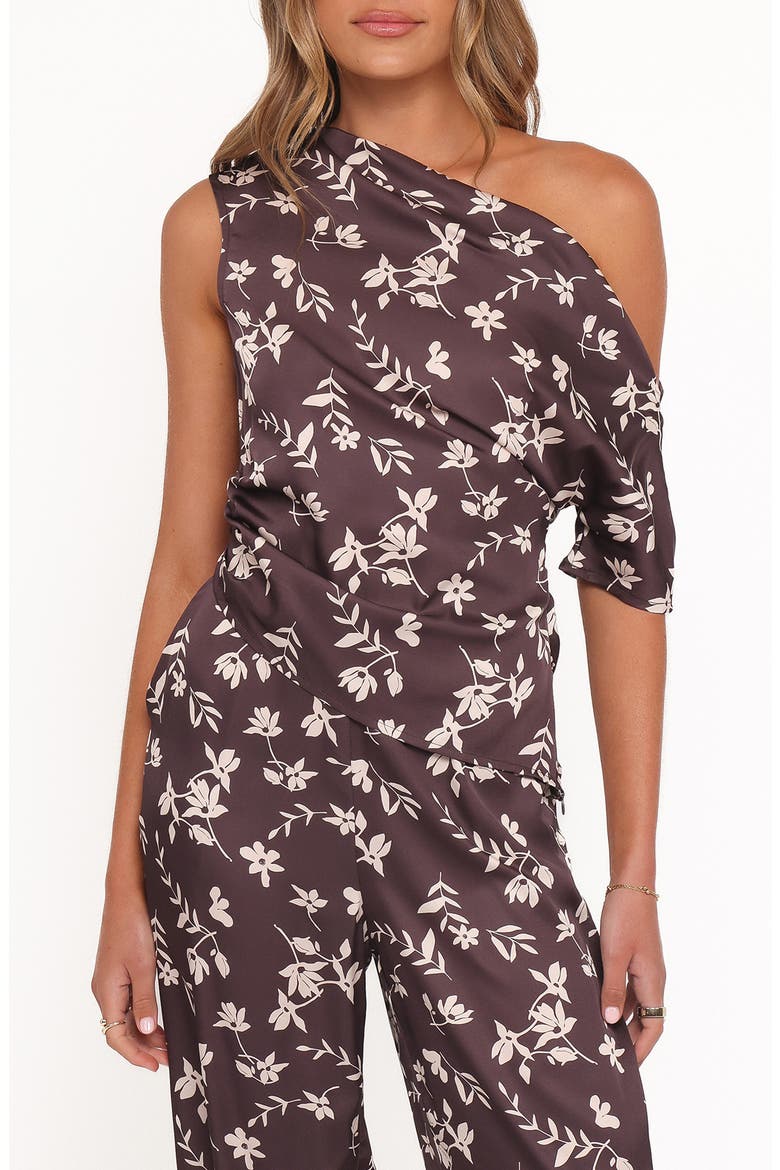 Romola Ruched One-Shoulder Top, Main, color, BROWN CREAM FLORAL