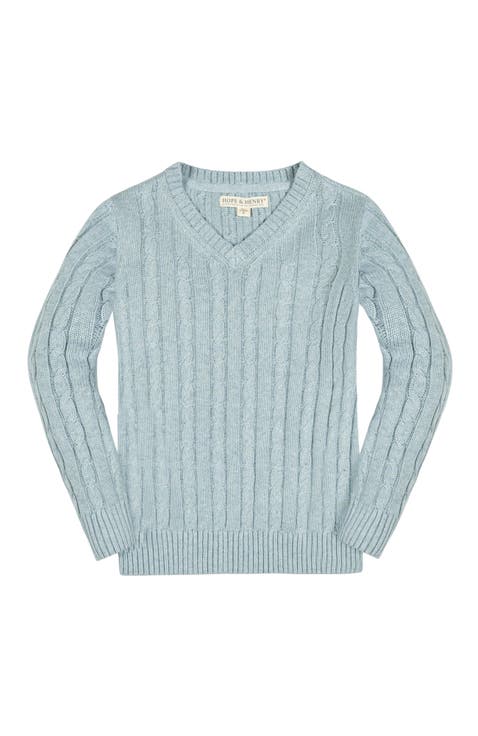 Kids' Organic Long Sleeve Fine Gauge Cable V-Neck Sweater (Little Kid and Big Kid)