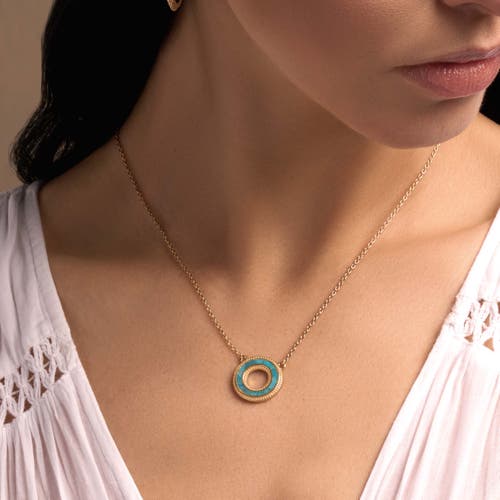 Karma And Luck Elevated Existence Turquoise Karma Circle Gold Necklace In Gold