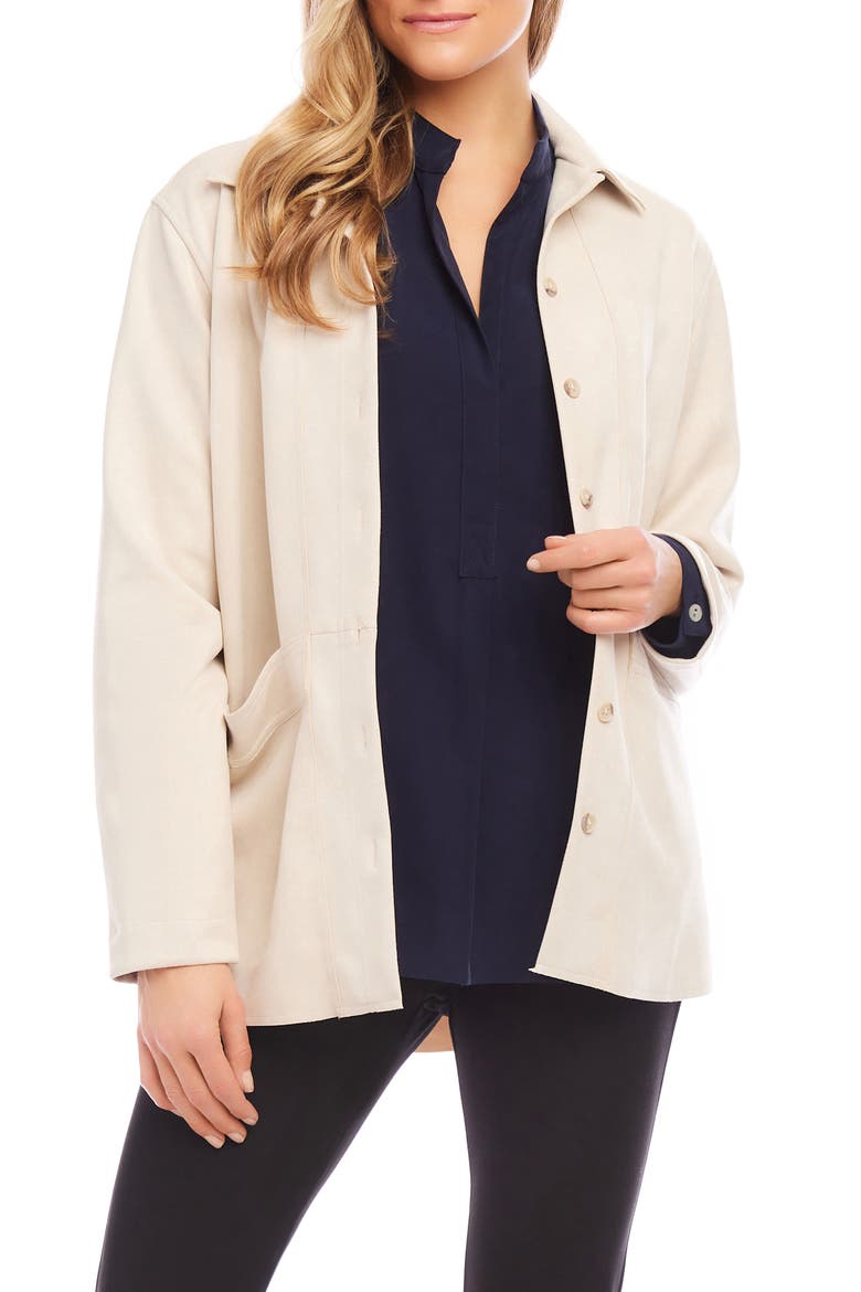 Faux Suede Shirt Jacket, Main, color, ALMOND