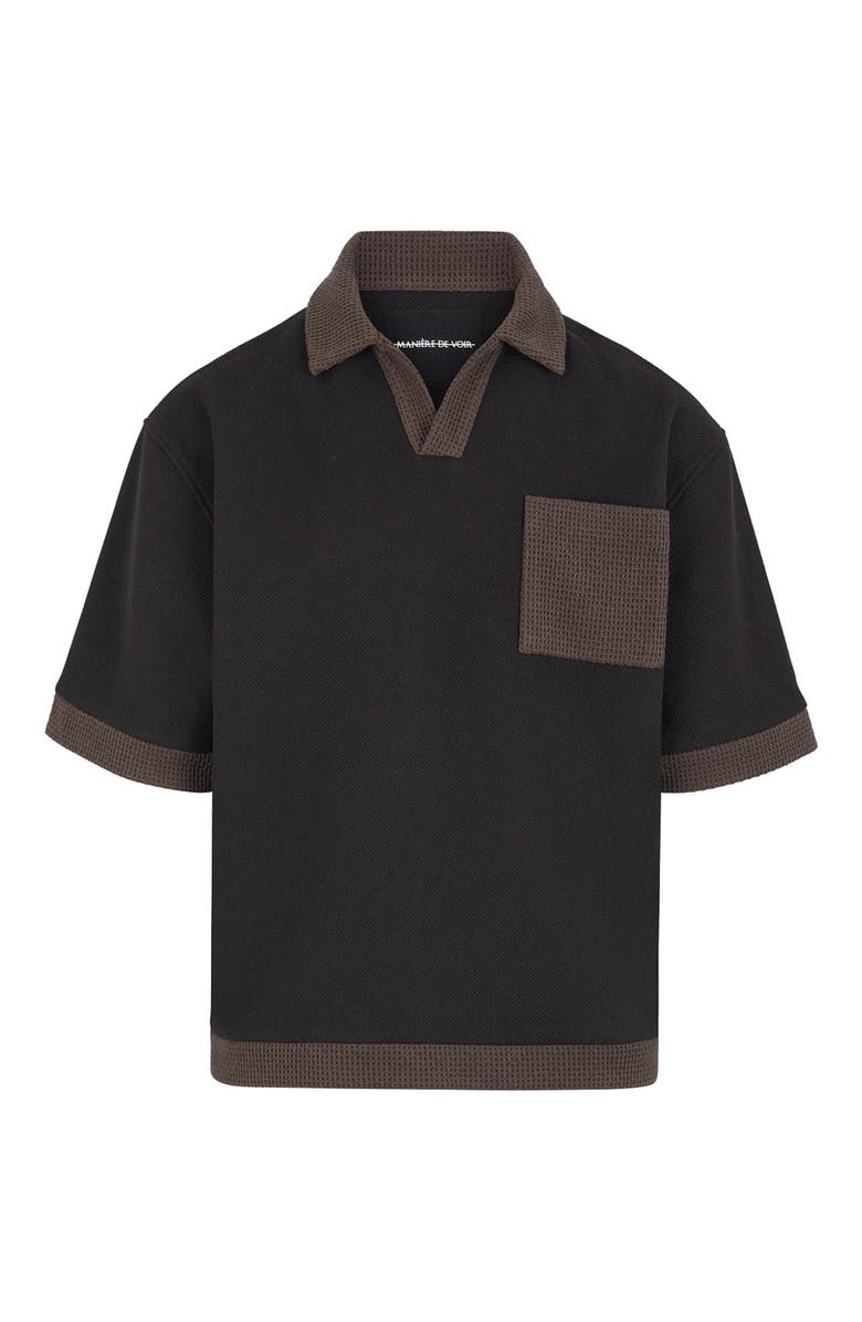 Manière De Voir Brice Boxy Polo Shirt with Crochet Detail, Alternate, color, Black