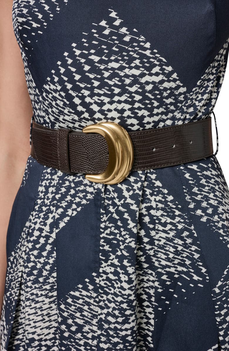 Donna Karan New York Abstract Print Belted Stretch Cotton Dress, Alternate, color, Nightfall/ Cream