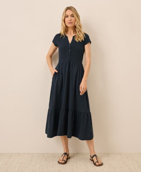 Organic Cotton Relaxed Slub Henley Market Dress