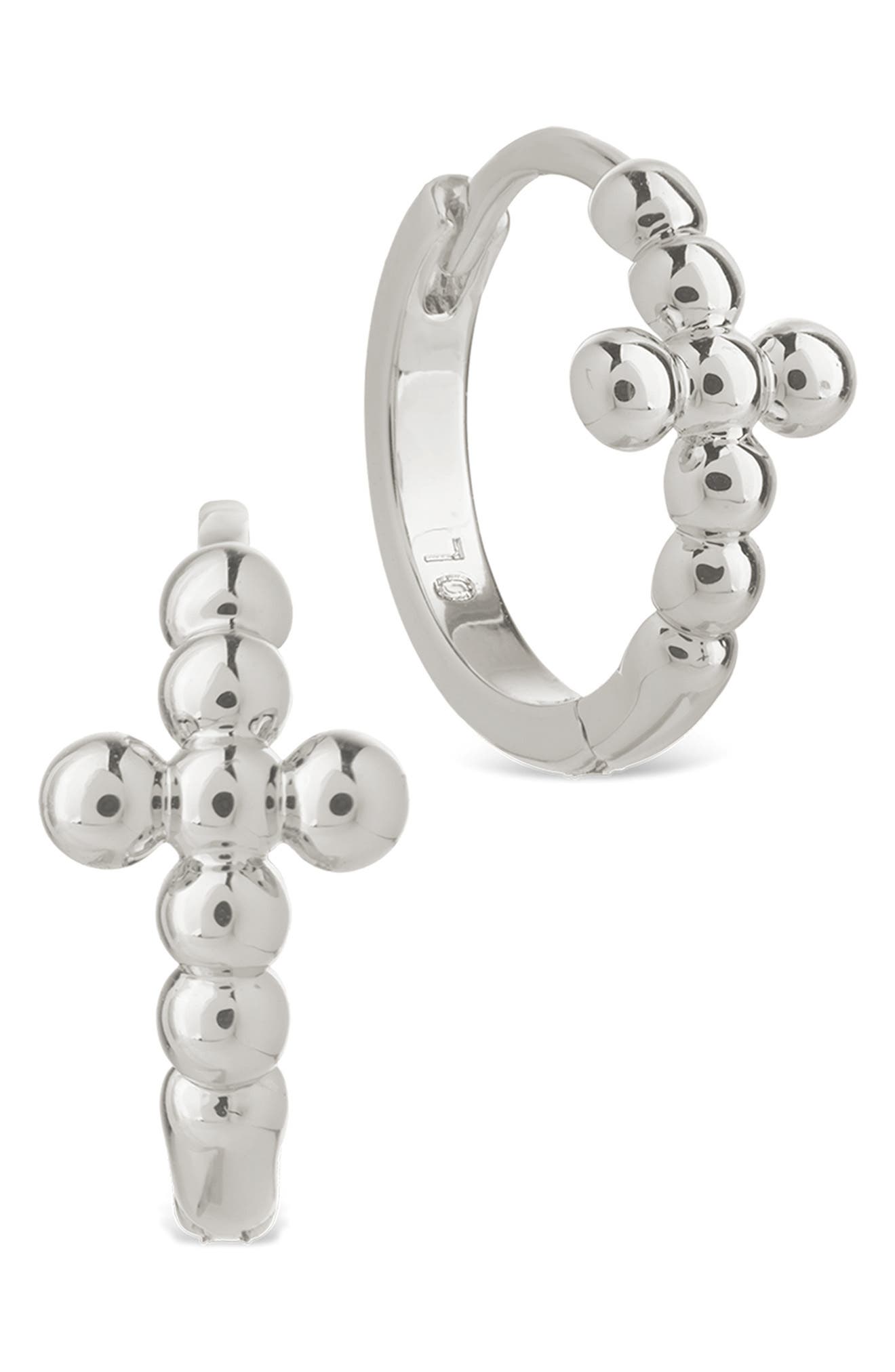 Sterling Forever Patrycja Beaded Cross Hoop Earrings