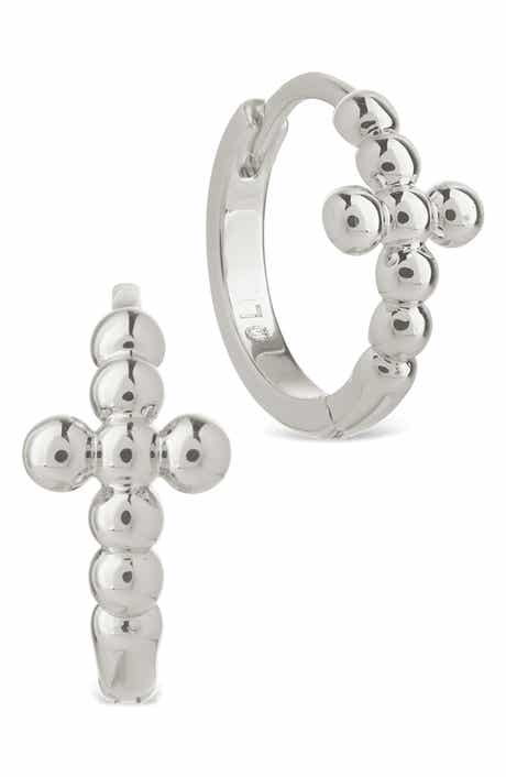 Sterling Forever Patrycja Beaded Cross Hoop Earrings