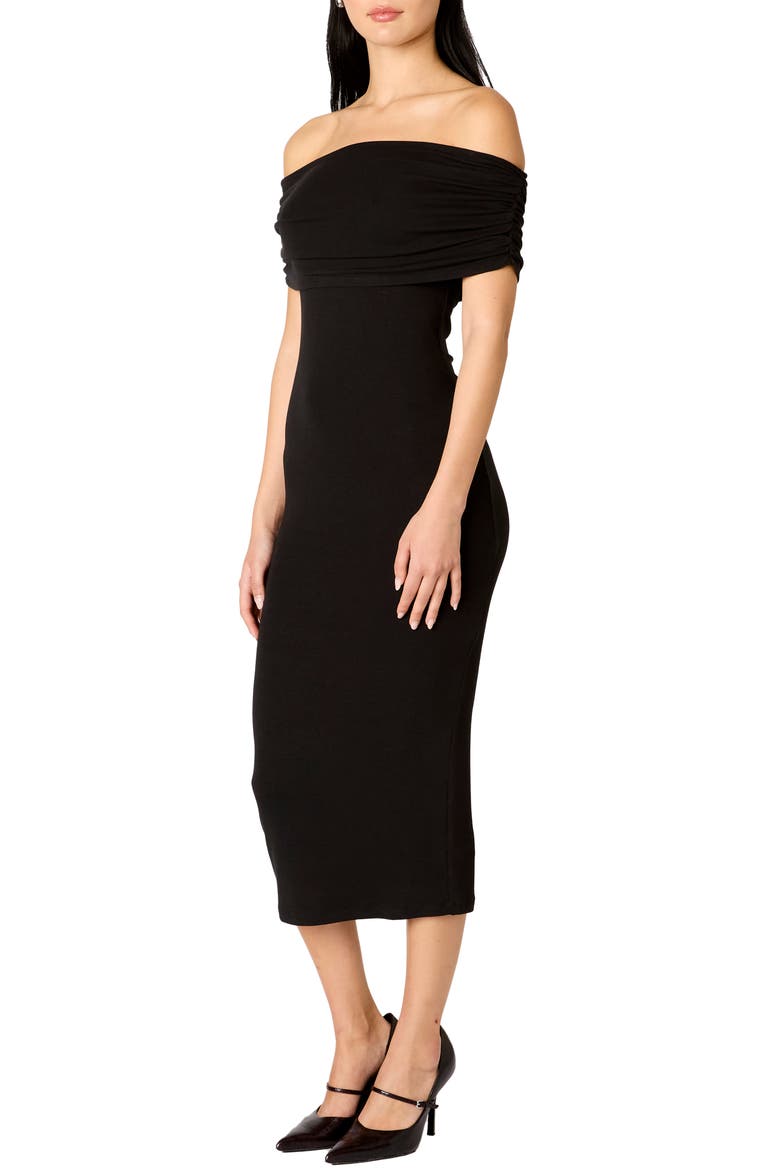 Celine Off the Shoulder Body-Con Midi Dress, Alternate, color, BLACK