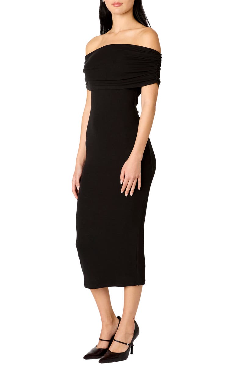 Nia Celine Off the Shoulder Body-Con Midi Dress, Alternate, color, Black