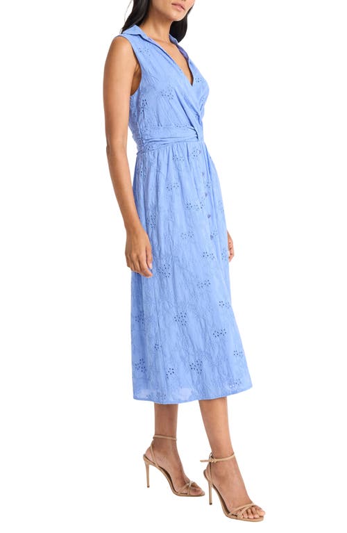 Maggy London Front Twist Cotton Eyelet Shirtdress In Blue Bonnet
